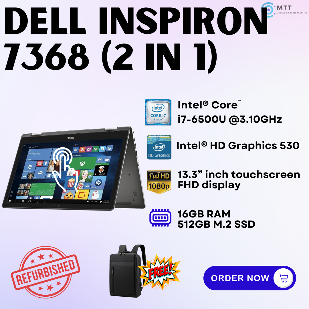 [Refurbished] Dell Inspiron 7368, 7380, 7558 (2 in 1) 16GB DDR4 RAM 512GB M.2 NVMe Laptop