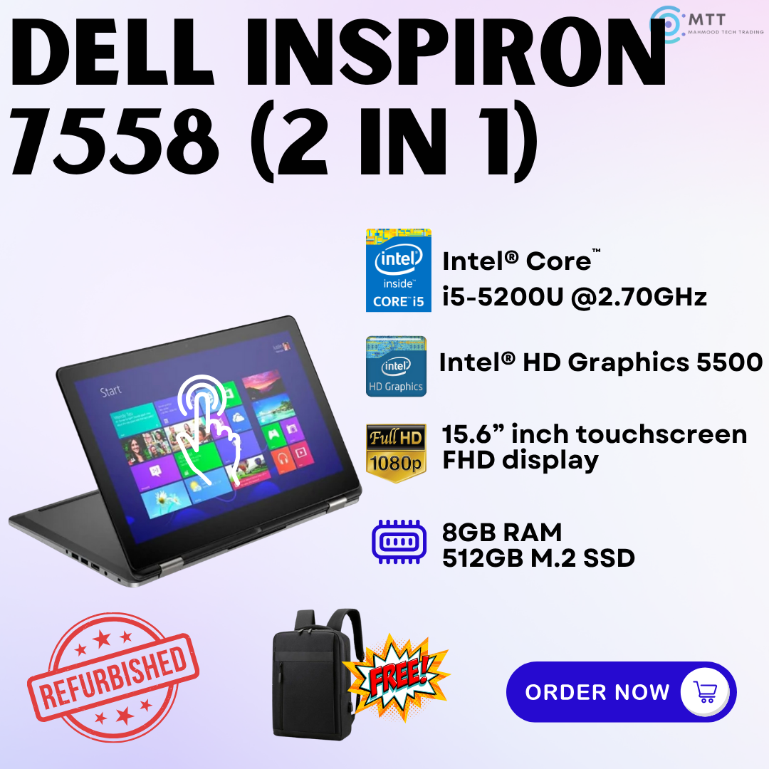 [Refurbished] Dell Inspiron 7368, 7380, 7558 (2 in 1) 16GB DDR4 RAM 512GB M.2 NVMe Laptop