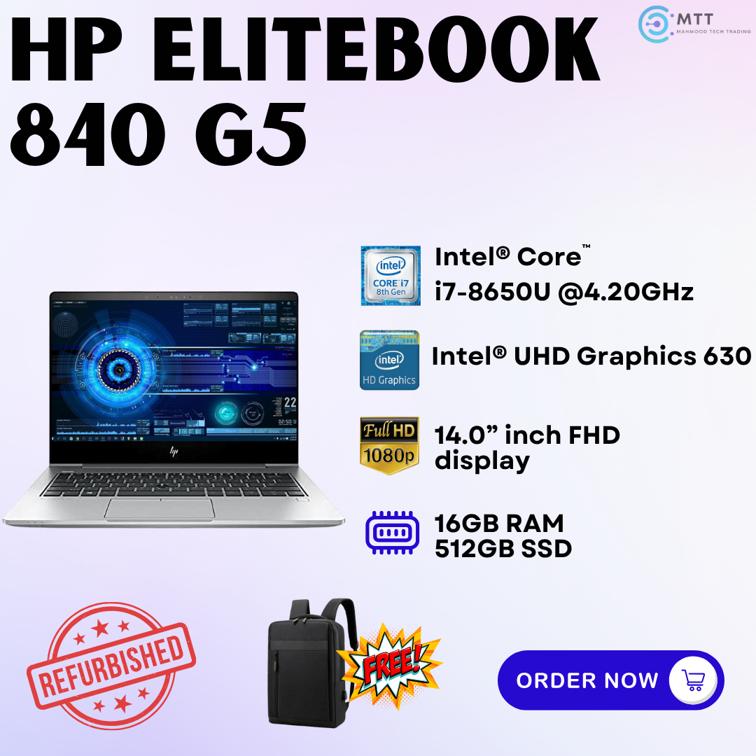 [Refurbished] HP Elitebook 830 G5, 840 G3, 840 G5 Intel Core i7 16GB DDR4 RAM 512GB M.2 NVMe SSD Laptop