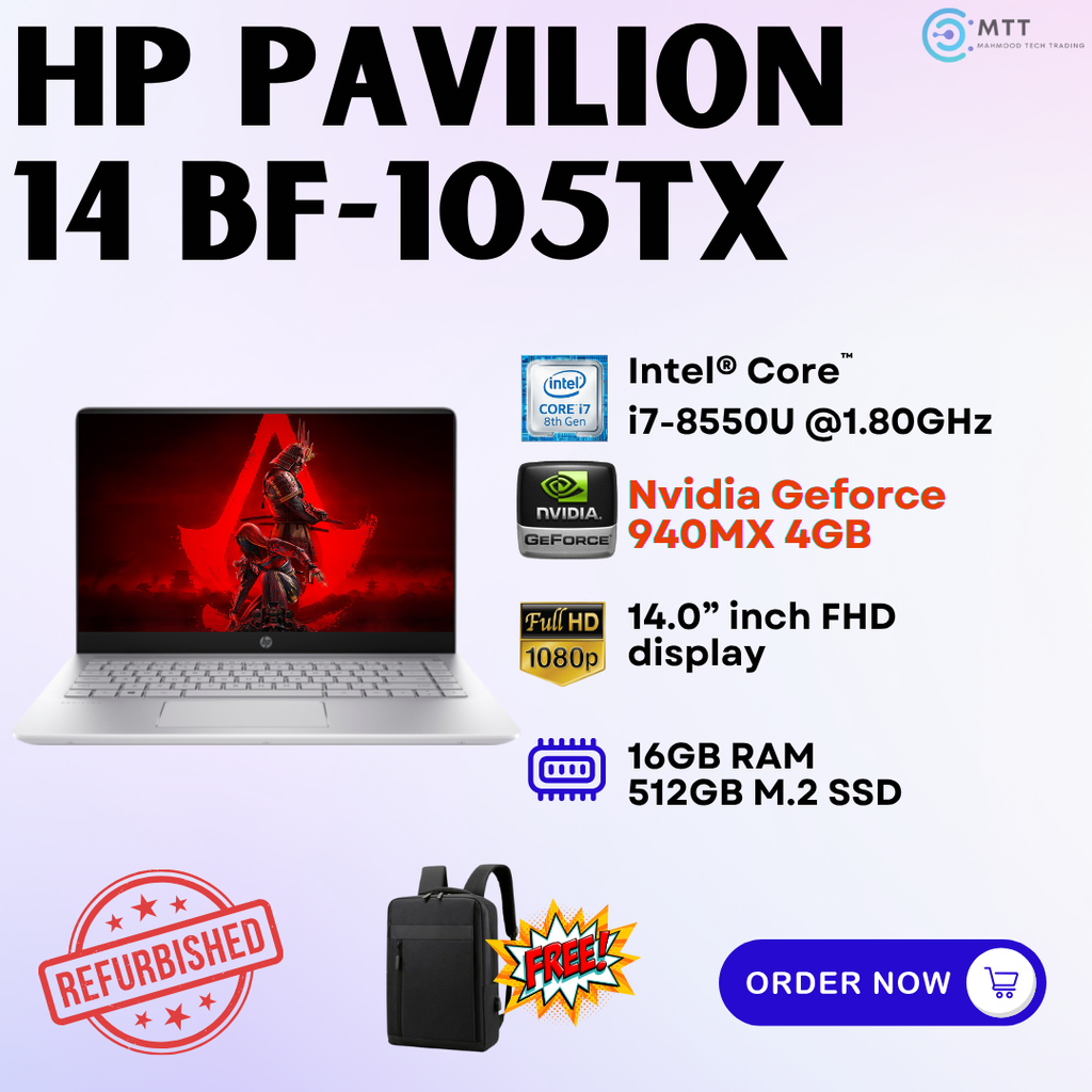 [Refurbished] HP Pavilion 14-BF105TX Nvidia, 14-DW0013DX, Notebook 15-DY1020NR, 17-4062CL Intel Core i5 16GB DDR4 RAM 512GB M.2 NVMe SSD Laptop
