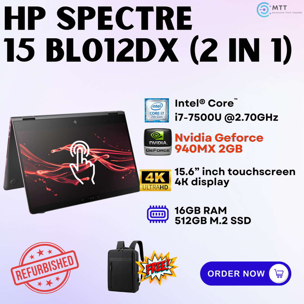 [Refurbished] HP Spectre X360 15-BL100DX, 15-BL1012DX Nvidia Graphics 16GB DDR4 RAM 512GB M.2 NVMe SSD Gaming Laptop