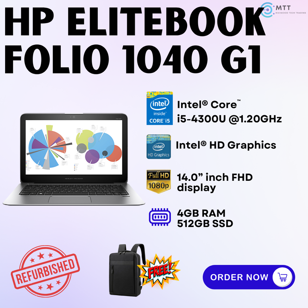 [Refurbished] Hp Elitebook Folio 1040 G1/G2/G3 Intel Core i7 16GB RAM 512GB SSD Budget Laptop