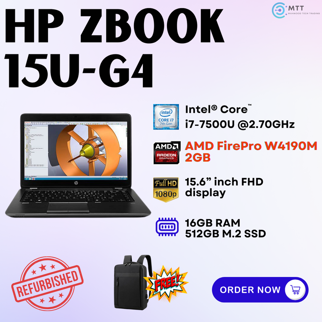 [Refurbished] HP Zbook 15V-G5 i7 8th Nvidia Quadro P600 4GBDDR5, 15U-G4 i7 7th Generation AMD FirePro W4190M (2GB GDDR5) 32GB DDR4 RAM 512GB M.2