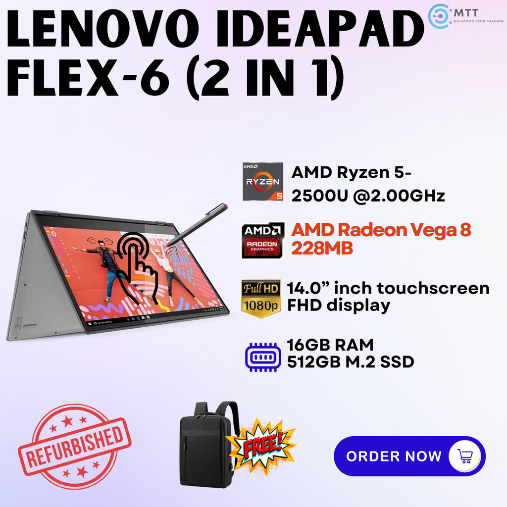 [Refurbished] Lenovo Ideapad Flex 6, 330 AMD Radeon (2 in 1) Touchscreen 16GB RAM 512GB SSD Laptop