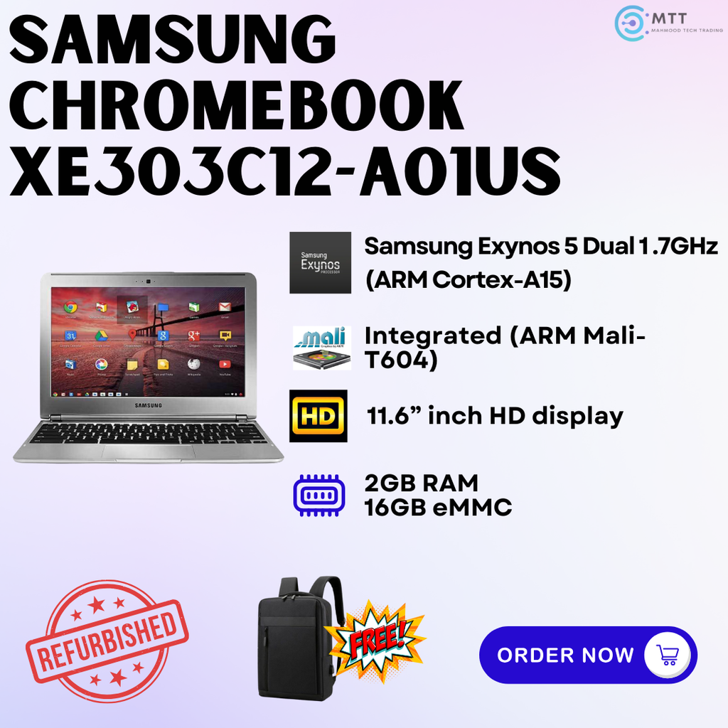 [Refurbished] Samsung Chromebook XE303C12-A01US, Exynos 5 Dual Processor, 2GB RAM, 16GB eMMC SSD ChromeOS