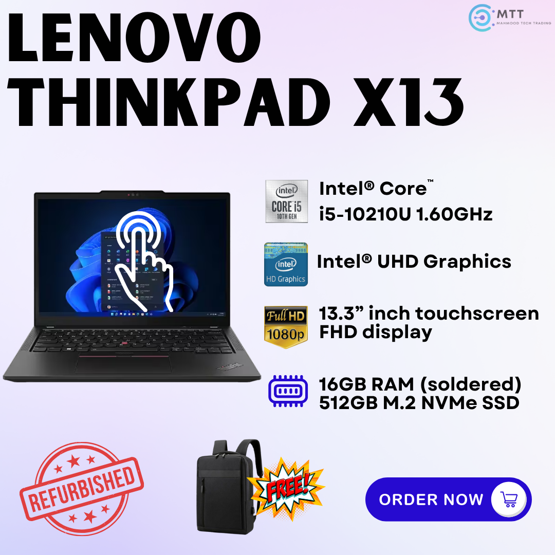 [Refurbished] Lenovo Thinkpad X13, X390 Intel Core i5 Touchscreen 16GB DDR4 RAM 512GB M.2 NVMe SSD